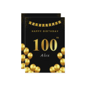 100th Birthday Card Black and Gold Balloons カード (正面/裏面インサイチュ)