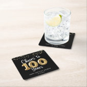 100th Birthday Cheers to 100 Years Black Gold スクエアペーパーコースター (インサイチュ)