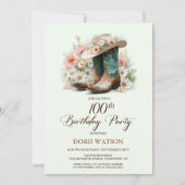 100th Birthday Cowgirl Boots and Hat Birthday 招待状 (正面)