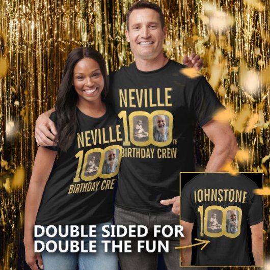 100th birthday crew custom name photos fun tシャツ