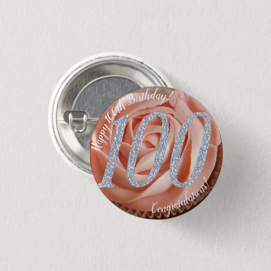 100th Birthday Cupcake 3 Cm Round Badge 缶バッジ (正面&裏面)