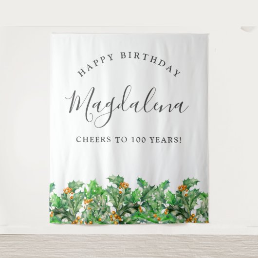 100th Birthday December Birth Flower Backdrop タペストリー (正面)