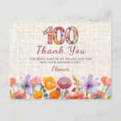 100th Birthday - Elegant Floral Number 100 Thanks ポストカード (正面)