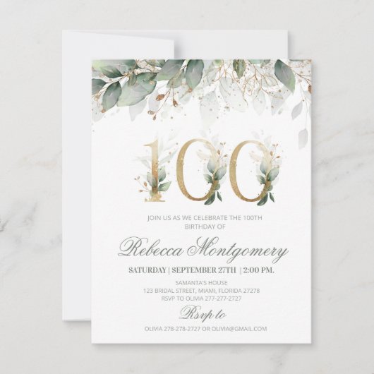 100th birthday Elegant Milestone invitation 出欠カード (正面)