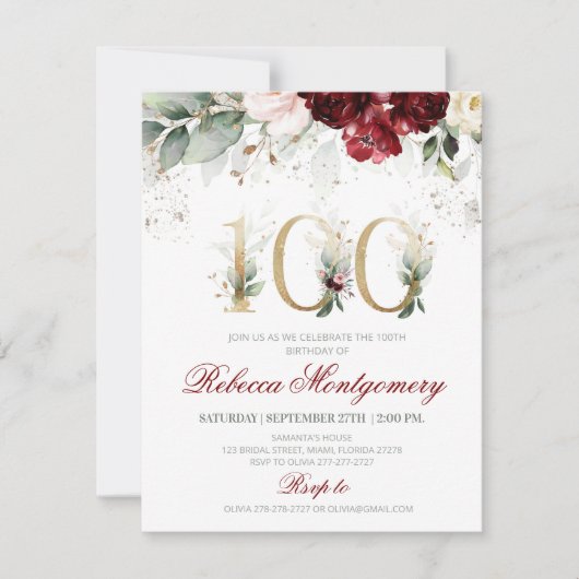 100th birthday Elegant Milestone invitation 出欠カード (正面)