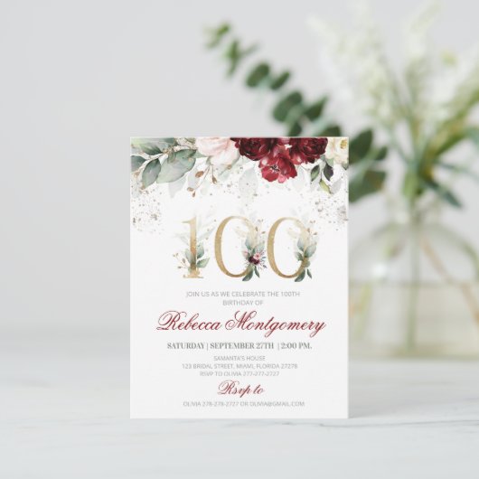 100th birthday Elegant Milestone invitation 出欠カード (スタンド正面)