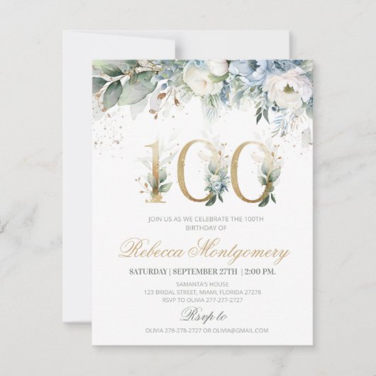 100th birthday Elegant Milestone invitation 出欠カード (正面)
