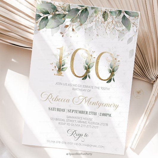 100th birthday Elegant Milestone invitation 出欠カード