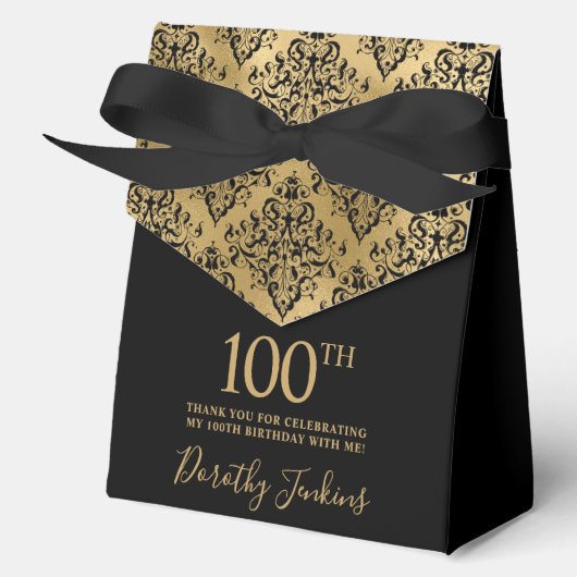 100th Birthday Gold Damask Thank You  フェイバーボックス (正面)