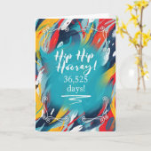 100th Birthday Hip Hip Hooray Painted Strokes カード (黄色い花)