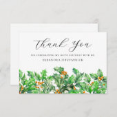 100th Birthday Holly December Birth Flower Custom サンキューカード (正面/裏面)