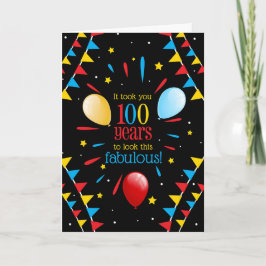 100th Birthday Looking Fabulous Flags and Balloons カード