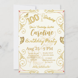 100th Birthday Milestone Elegant 招待状