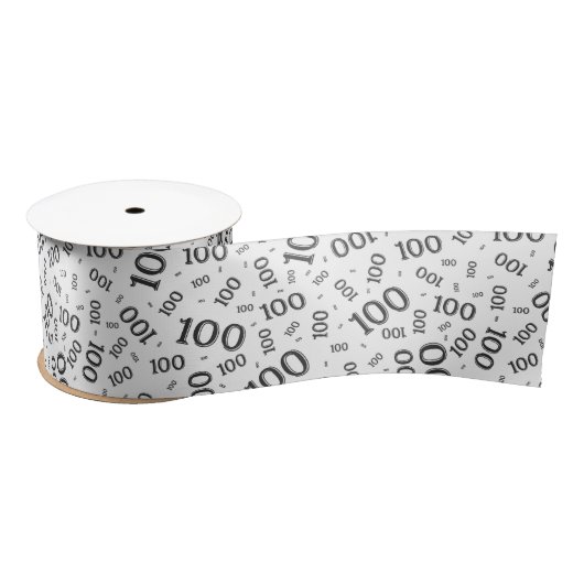 100th Birthday Modern Number Pattern Black/White サテンリボン (リール)