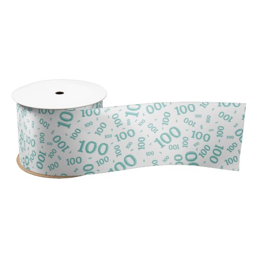 100th Birthday Modern Number Pattern Teal/White サテンリボン (リール)