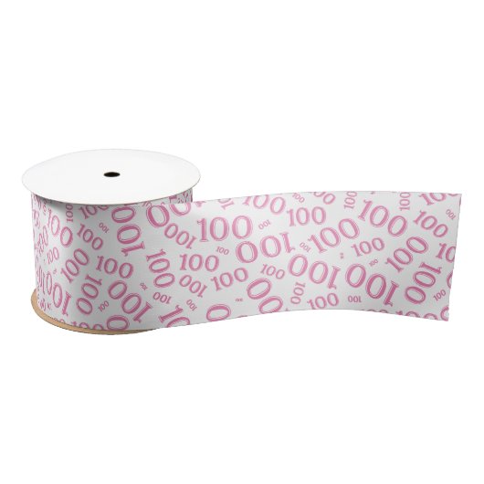 100th Birthday Modern Number Pattern White/Pink サテンリボン (リール)