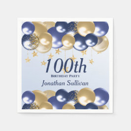 100th Birthday Navy Gold Balloons Party スタンダードカクテルナプキン