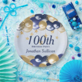 100th Birthday Navy Gold Balloons Party ペーパープレート (パーティー)