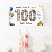 100th Birthday Number 100 Photo Collage White Gold 横断幕 (インサイチュ)