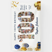 100th Birthday Number 100 Photo Collage White Gold 横断幕 (縦)