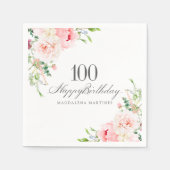 100th Birthday Partyが提供するピンクフローラカスタム スタンダードカクテルナプキン (正面)