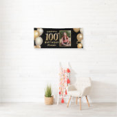 100th Birthday Partyブラックと金ゴールドバルーン写真 横断幕 (インサイチュ)