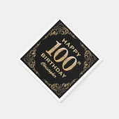 100th Birthday Partyブラック&金ゴールドグリッター枠 スタンダードカクテルナプキン (角)