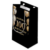 100th Birthday Partyブラック&金ゴールドバルーン スモールペーパーバッグ (裏面アングル)