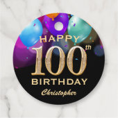 100th Birthday Partyブラック&金ゴールドバルーン フェイバータグ (裏面)