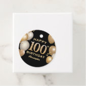 100th Birthday Partyブラック&金ゴールドバルーン フェイバータグ (インサイチュ)