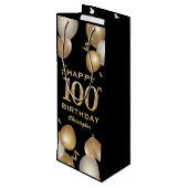 100th Birthday Partyブラック&金ゴールドバルーン ワインギフトバッグ (裏面アングル)