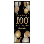100th Birthday Partyブラック&金ゴールドバルーン ワインギフトバッグ (正面)