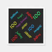 100th Birthday Party繰り返し名前黒紙 スタンダードカクテルナプキン (正面)