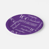 100th Birthday Party繰り返し名（紫） ペーパープレート (アングル)