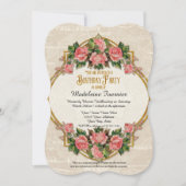 100th Birthday Party金ゴールドグリッターヴィンテージバラ 招待状 (正面)