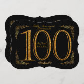100th, Birthday party 100th, Gatsby, black & 金ゴールド 招待状 (正面/裏面)