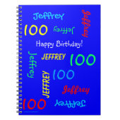 100th Birthday Party Blue Guest Book, Repeat Name ノートブック (正面)