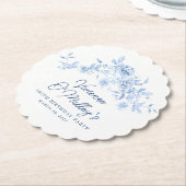 100th Birthday Party Blue Rose Floral Custom ペーパーコースター (アングル)