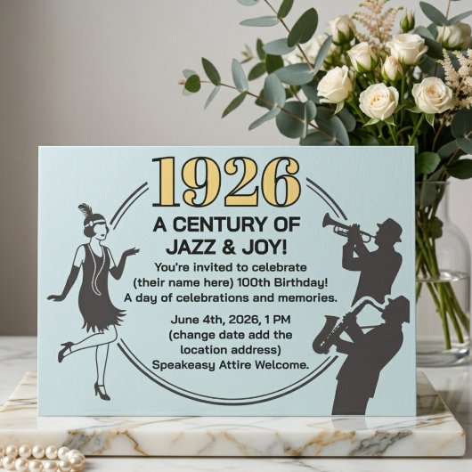 100th Birthday Party Card 1920s Speakeasy Flapper 招待状