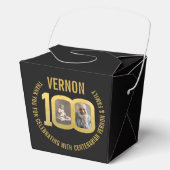 100th Birthday party custom photo favor black gold フェイバーボックス (正面)