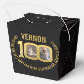 100th Birthday party custom photo favor black gold フェイバーボックス (裏面)