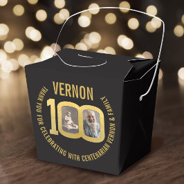 100th Birthday party custom photo favor black gold フェイバーボックス