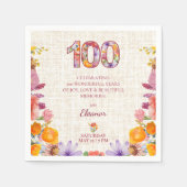 100th Birthday Party - Elegant Floral Number 100 スタンダードカクテルナプキン (正面)
