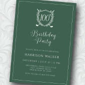100th Birthday Party Golf Crest Elegant Script 招待状