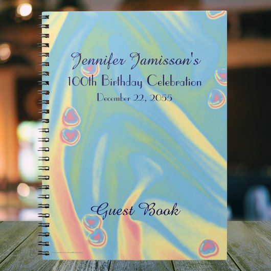 100th Birthday Party Guest Book, Blue,ハート, ノートブック