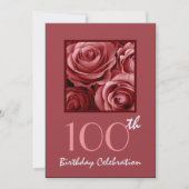 100th Birthday Party Invitation Red Roses 招待状 (正面)