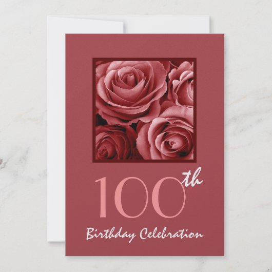 100th Birthday Party Invitation Red Roses 招待状 (正面)