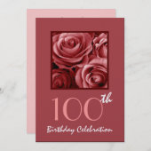 100th Birthday Party Invitation Red Roses 招待状 (正面/裏面)