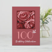 100th Birthday Party Invitation Red Roses 招待状 (スタンド正面)