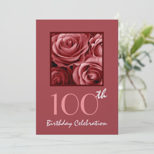 100th Birthday Party Invitation Red Roses 招待状 (スタンド正面)